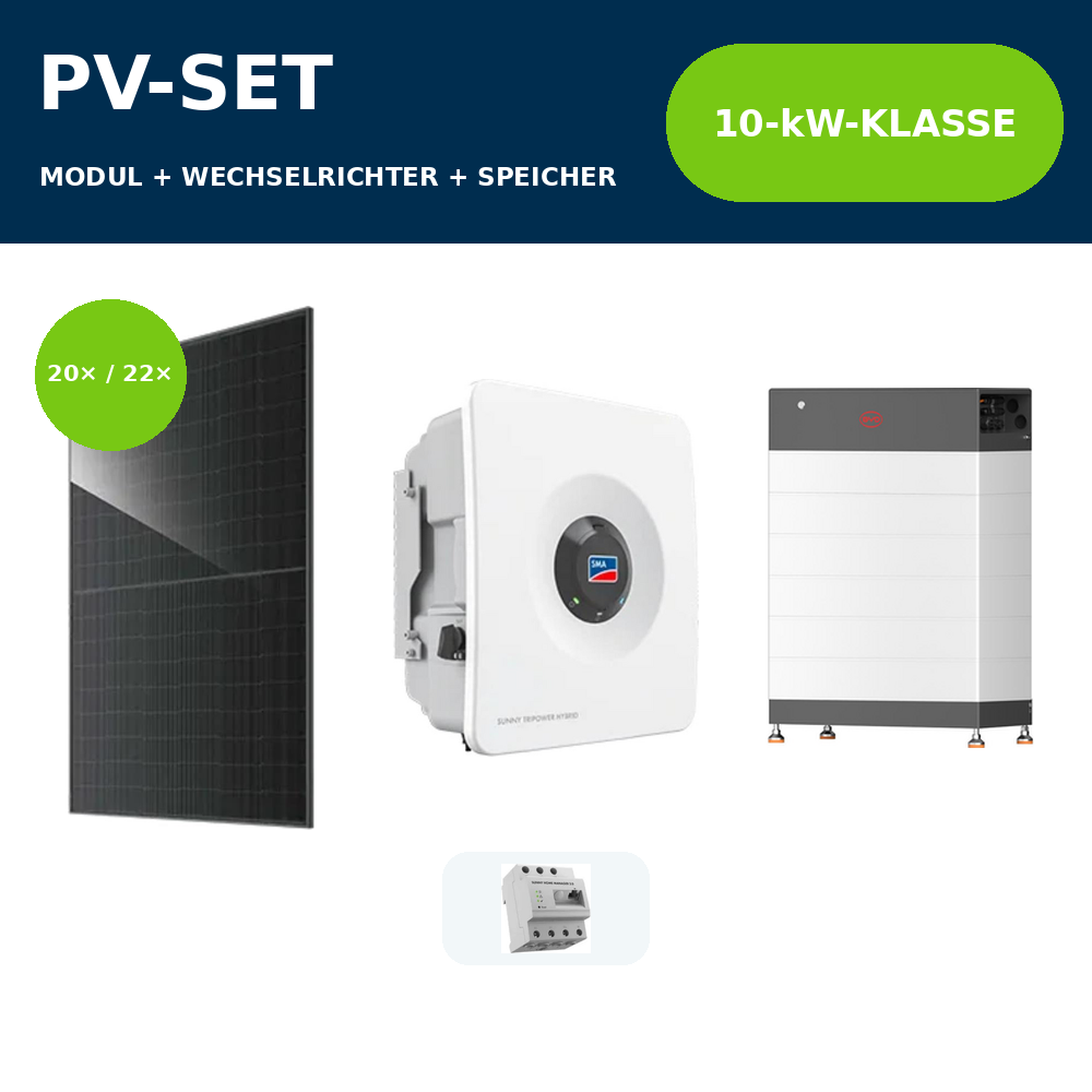 JA Solar 465 Wp Full Black PV-Anlage mit SMA Sunny Tripower Hybrid X 10 kW und BYD Battery-Box HVB – 10-kW-Klasse