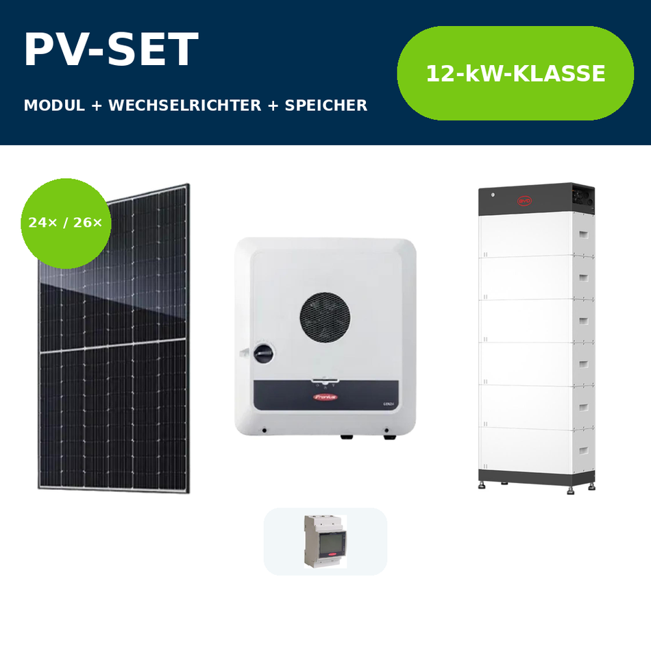 JA Solar 470 Wp N-Type PV-Anlage mit Fronius Symo GEN24 Plus SC 12 kW und BYD Battery-Box HVM+ – 12-kW-Klasse
