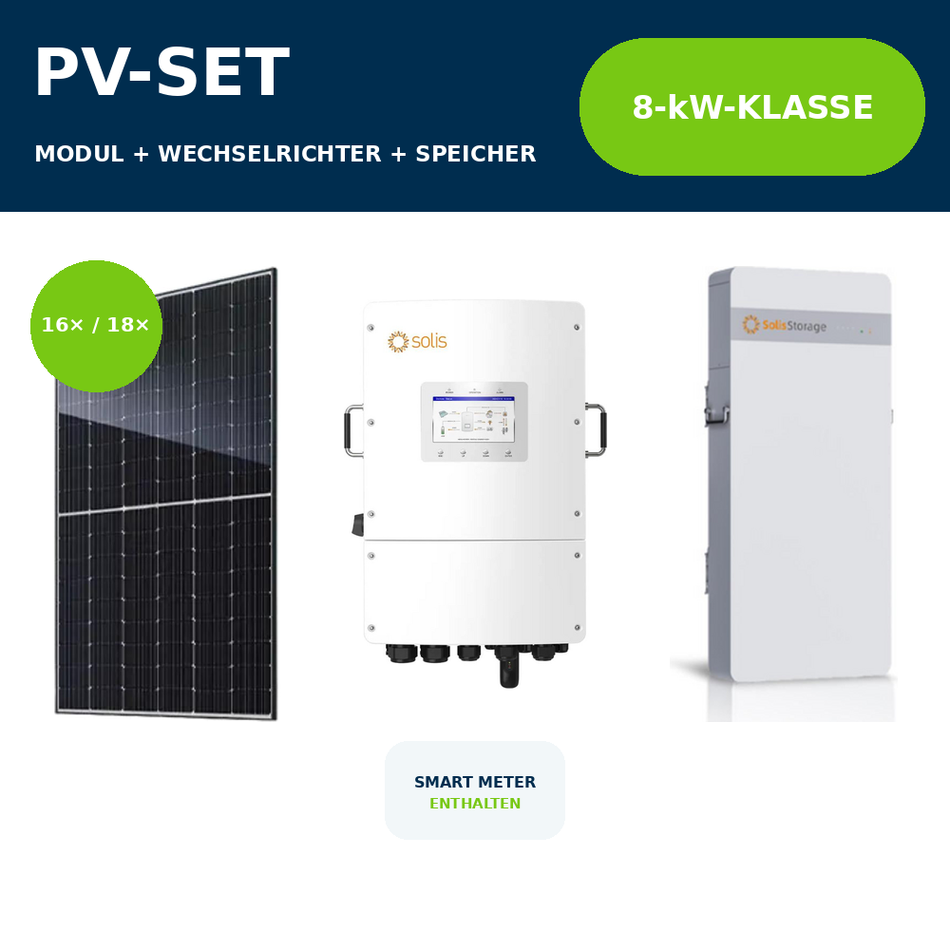JA Solar 470 Wp N-Type PV-Anlage mit Solis S6-EH3P Niedervolt 8 kW und Solis IntelliHome – 8-kW-Klasse