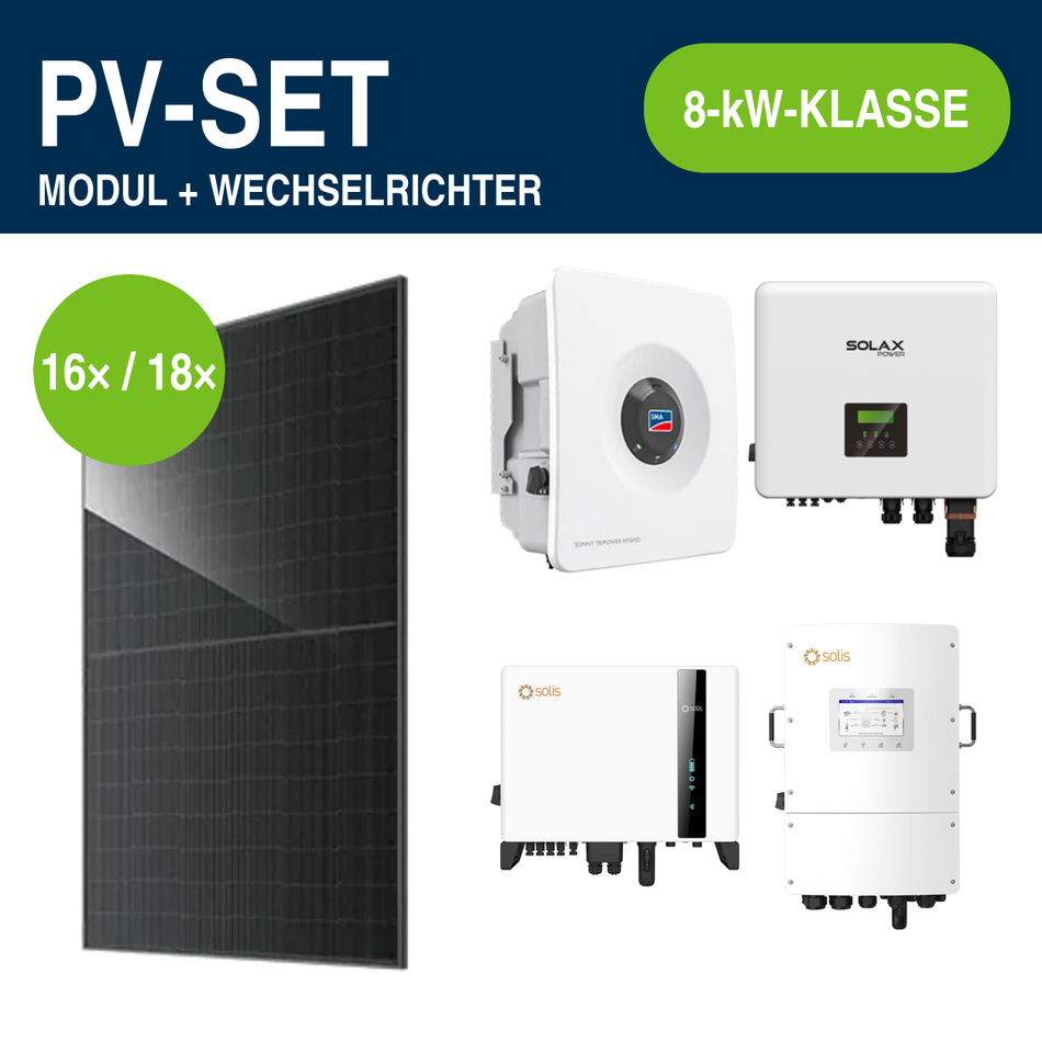 JA Solar N-Type Doppelglas Full Black 465 Wp PV-Set mit Hybridwechselrichter | 8-kW-Klasse – Gewerbe & Ausland
