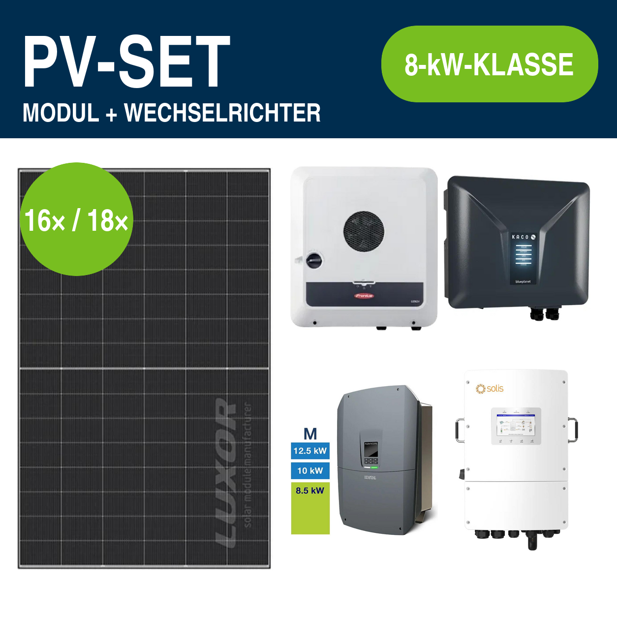 Luxor ECO LINE PRO Glas-Glas 470 Wp PV-Set mit Hybridwechselrichter | 8-kW-Klasse – Gewerbe & Ausland