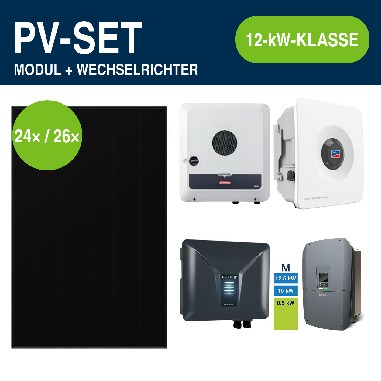 Heckert Solar ZEUS 3.0+ 485 Wp Full Black PV-Set mit Hybridwechselrichter | 12-kW-Klasse – Gewerbe & Ausland
