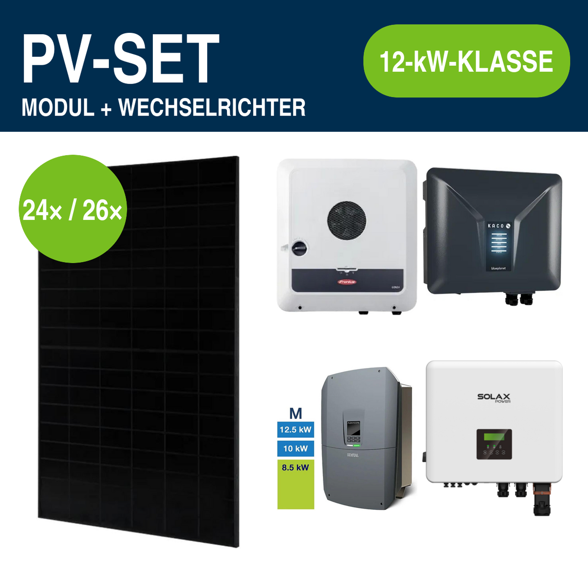 Solar Fabrik Mono S4 BC Full Black 480 Wp PV-Set mit Hybridwechselrichter | 12-kW-Klasse – Gewerbe & Ausland