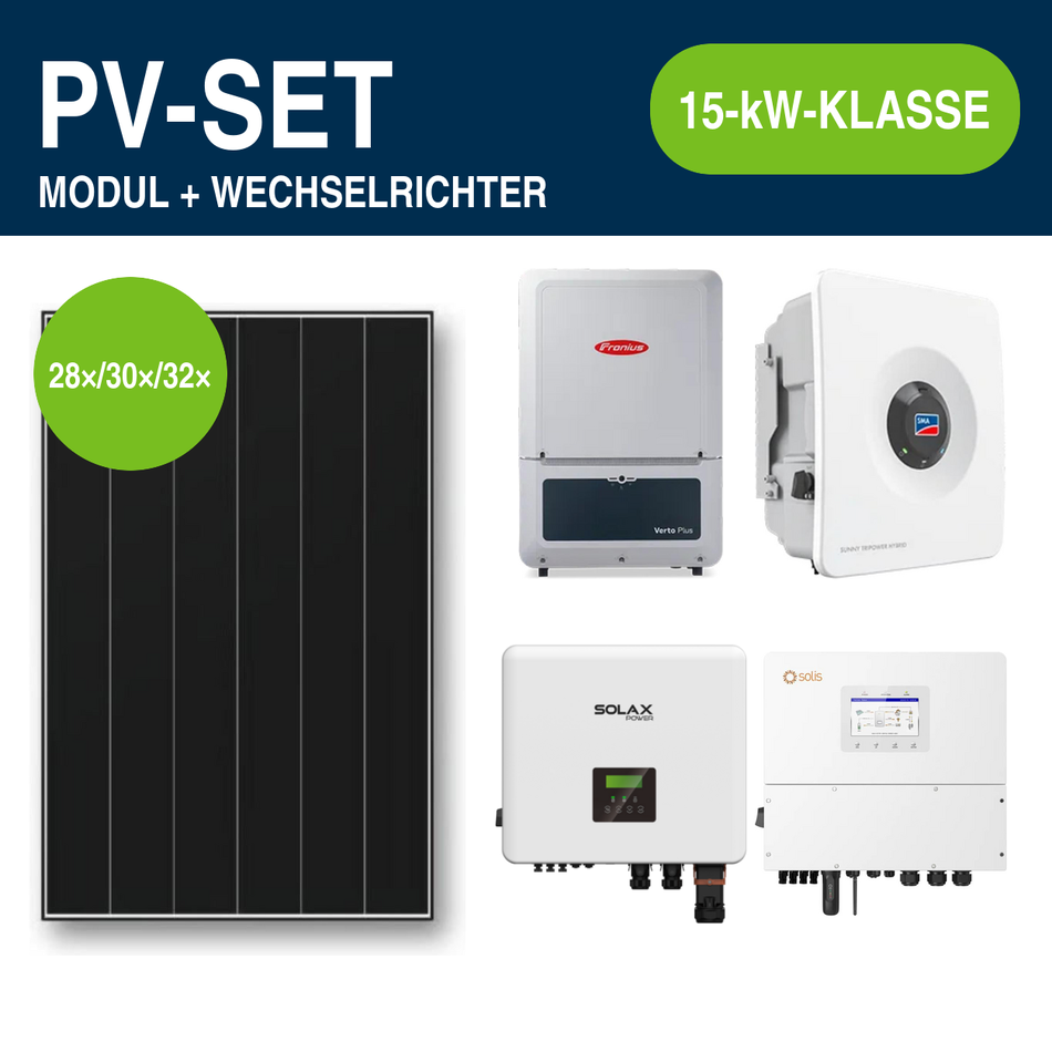 Aiko Neostar 3P+ bifazial 490 Wp PV-Set mit Hybridwechselrichter | 15-kW-Klasse – Gewerbe & Ausland