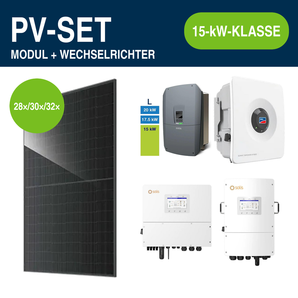 JA Solar N-Type Doppelglas Full Black 465 Wp PV-Set mit Hybridwechselrichter | 15-kW-Klasse – Gewerbe & Ausland