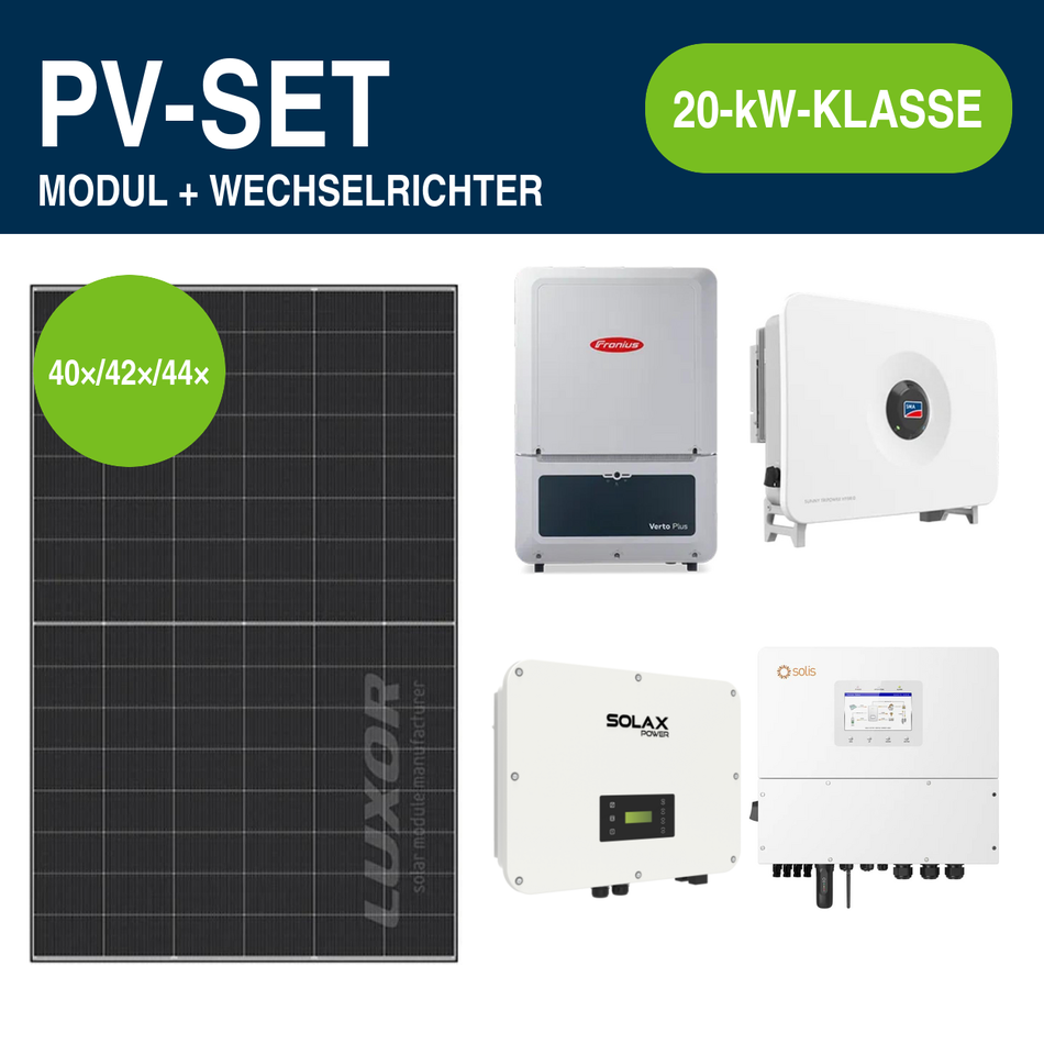 Luxor ECO LINE PRO Glas-Glas 470 Wp PV-Set mit Hybridwechselrichter | 20-kW-Klasse – Gewerbe & Ausland