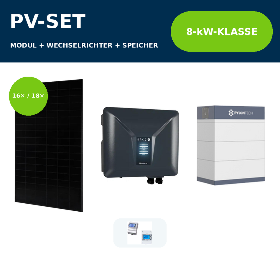 Solar Fabrik S4 BC 480 Wp Full Black PV-Anlage mit KACO blueplanet hybrid NH3 8 kW und Pylontech Force H3 – 8-kW-Klasse
